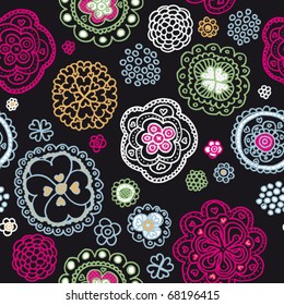 Seamless snowflake and flower background pattern in vector