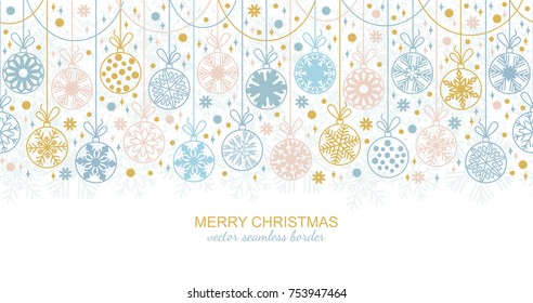 Seamless snowflake garland border isolated on white background, Christmas design. Vector illustration, merry xmas flake header or banner, wallpaper or backdrop decor