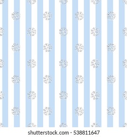 SEAMLESS SNOWFLAKE GLITTER  ON BLUE STRIPE BACKGROUND
