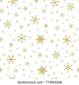 Seamless snowflake golden white pattern vector illustration