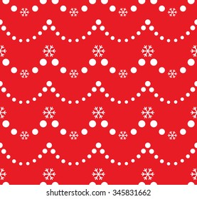 Seamless snowflake Pattern. Seamless beads pattern. Abstract Vector Background. Garlands and snowflakes. Seamless Christmas Pattern. New year red background. Geometric Pattern. Vector Regular Texture.