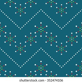 Seamless snowflake Pattern. Beads backdrop. Abstract Background. Garlands of snowflakes. Christmas Pattern. New year turquoise background. Geometric Pattern. Zigzag Pattern. Vector Regular Texture