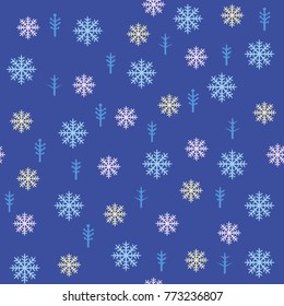 Seamless snowflake pattern on a blue background