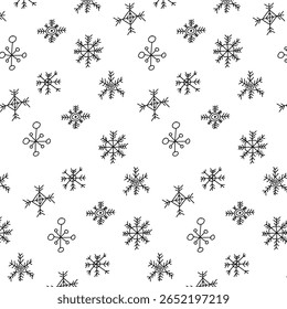 Modelo inconsútil del copo de nieve en el fondo blanco, perfecto para el papel de envoltura del invierno o la decoración festiva