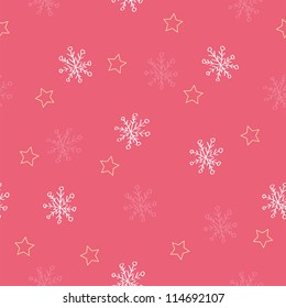 Seamless snowflake and star pattern red background,vector