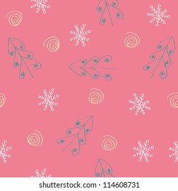 Seamless snowflake and tree pattern red background,vector