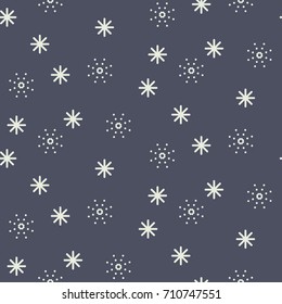 Seamless snowflake vector pattern in dark blue colors. Winter holiday xmas snow repeat texture background for wrap, banner ads and fabric prints.