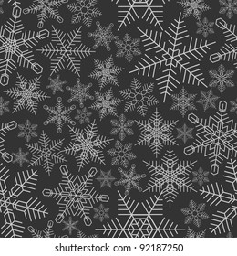 Seamless snowflakes background in black tone.