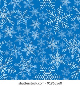 Seamless snowflakes background in blue tone.