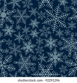 Seamless snowflakes background in dark tone.