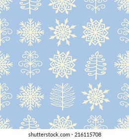 Seamless snowflakes background for winter and christmas theme. Vector illustration. 