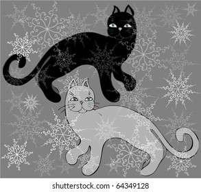Seamless  snowflakes. Cats.eps10