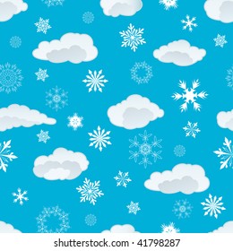 Seamless snowflakes and clouds background for winter and christmas theme