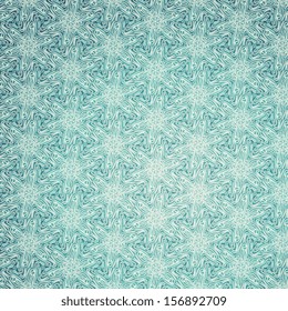 Seamless snowflakes geometric pattern. Winter theme. Kaleidoscope pattern. Abstract vector blue wood texture background. Finger print texture. Crackle blue pattern. Vector illustration. Eps 10