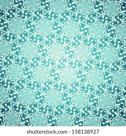 Seamless snowflakes geometric pattern. Winter theme. Kaleidoscope pattern. Abstract vector blue wood texture background. Finger print texture. Crackle blue pattern. Vector illustration. Eps 10