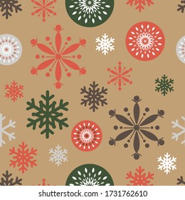 Seamless snowflakes in look brown Craft paper background