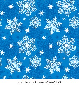 Seamless snowflakes pattern. Blue color