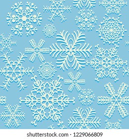 Seamless snowflakes pattern blue and white background design. Vector illustration.
