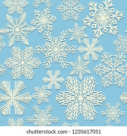 Seamless snowflakes pattern blue and white background design. Set of snowflakes. Vector illustration.