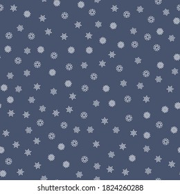 Seamless snowflakes pattern. Christmas new year texture in minimalistic style. Snow blue and white background