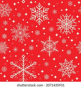 Seamless snowflakes pattern for Christmas and New year postcards or greetings. Winter background of snowflakes.