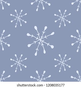 Seamless snowflakes pattern, Christmas vector background. Perfectly for wrapper pattern, paper,  wallpaper, textile, fabric, frame or border.  White line art. Hand drawn texture.