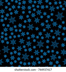 Seamless snowflakes pattern on a black background. Beautiful christmas background. Vector illustration.