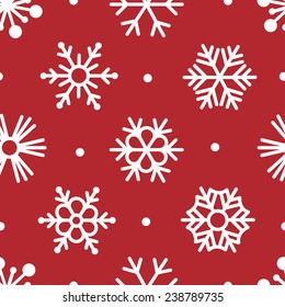 Seamless Snowflakes Pattern on Red