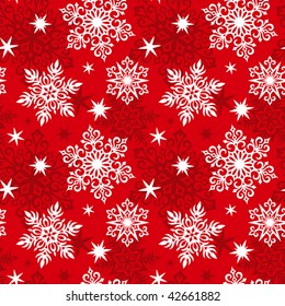 Seamless snowflakes pattern. Red color