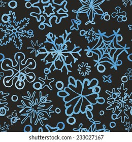 seamless snowflakes pattern with watercolor texture, for new year and christmas card and background, vector eps 8