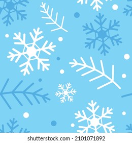 Nahtlose Schneeflocken, weiß und hellblau, Vektorgrafik