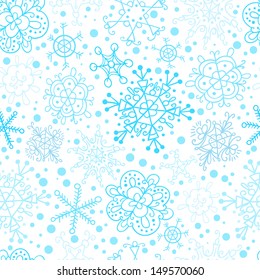 Seamless snowflakes pattern. Winter holiday background. Christmas wrapping. Snow endless tiling texture.