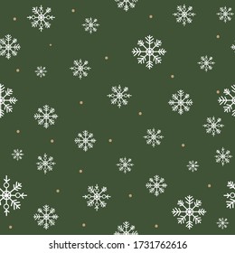 Seamless snowflakes shape with green colored background in look brown kraft paper