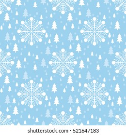 Seamless Snowflakes and tree pattern Background for Christmas and New year. Vector Illustration. Celebration
