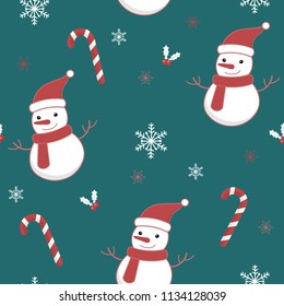 Seamless snowman and candy canes  pattern for Christmas