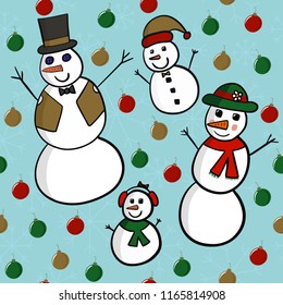 Seamless Snowman Family Pattern