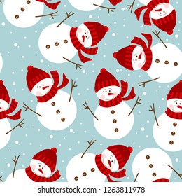 Seamless snowman pattern vector illustration.