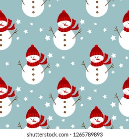 Seamless snowman pattern vector illustration.