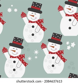Seamless snowman pattern vector illustration.