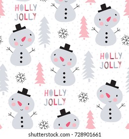 seamless snowman pattern vector illustration