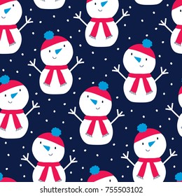 seamless snowman pattern vector illustration