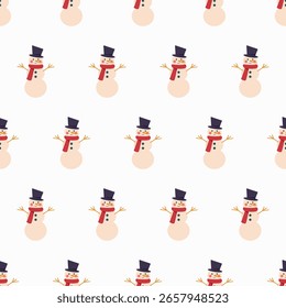 Nahtloses Schneemann-Vektormuster. Weihnachtliche Hintergrundgestaltung.