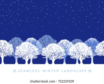 A seamless snowy landscape vector illustration. (Horizontally repeatable)