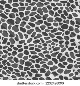 Seamless snowy leopard, ocelot or wild cat fur pattern print. Animal skin stylized gray and silver white vector background.