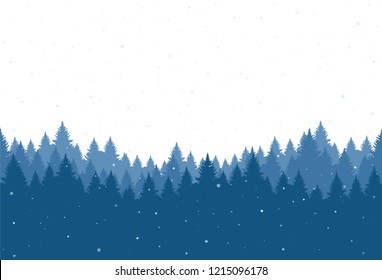 Seamless snowy pine forest. Christmas banner template.  Vector illustration