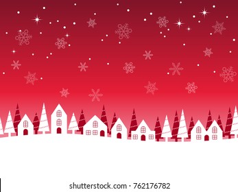 A seamless snowy townscape with text space, vector illustration. (Horizontally repeatable)