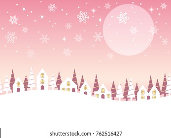 A seamless snowy townscape with text space, vector illustration. (Horizontally repeatable)
