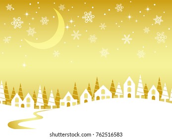 A seamless snowy townscape with text space, vector illustration. Horizontally repeatable.