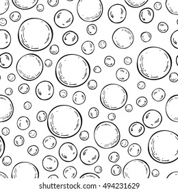 Seamless soap bubbles pattern. Vector hand drawn background. Cleaning or bodycare wallpaper