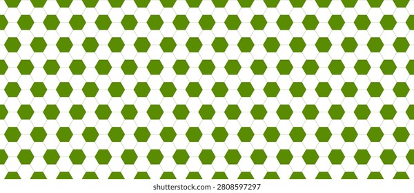 Seamless soccer ball pattern in green and white colors. Football game hexagon texture background. Ball hexagonal pattern. Mosaic geometric design bg. Vector illustration